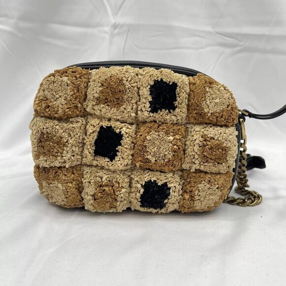 NEW TORY BURCH Womens Kira Chevron Raffia Rosette Small Camera Bag Brown Multi - Picture 9 of 14